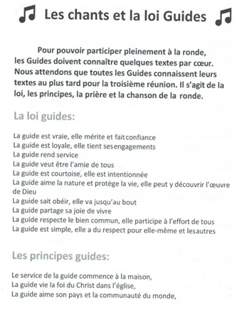 Les chants, la loi et les principes des Guides